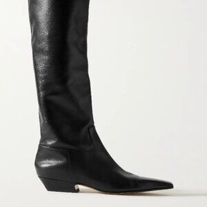 Khaite Marfa Leather Over the Knee Black Boots Kitten Heel Square Toe 39